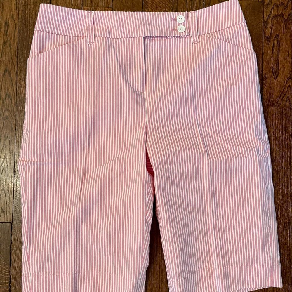 Jones NY Sport Seersucker Sz 4 Pink Striped Fly Front Shorts - Picture 3 of 11